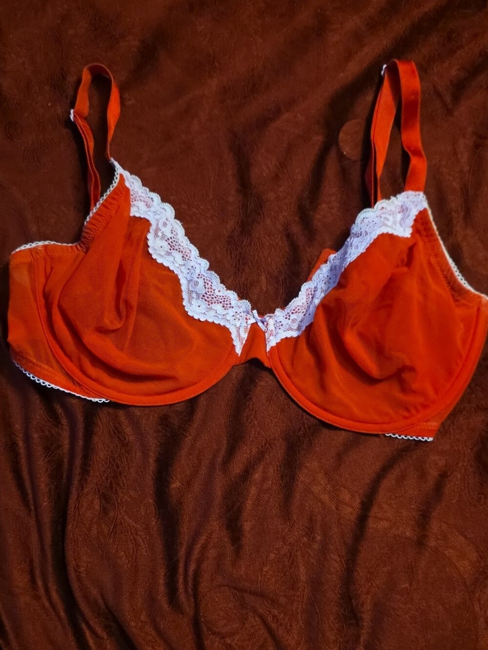 Victoria's Secret Red Bra with White Lace Trim 38DDD
